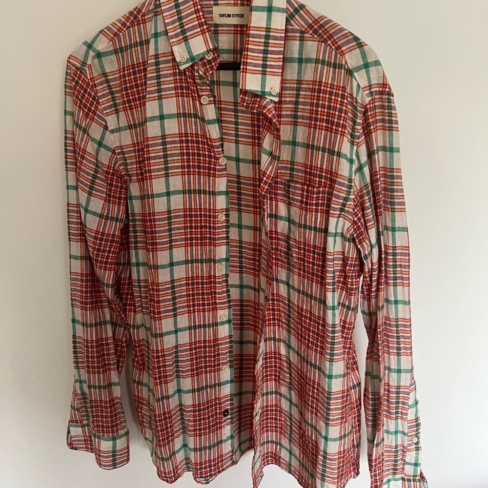 Red and Green Plaid Button-Up Shirt
